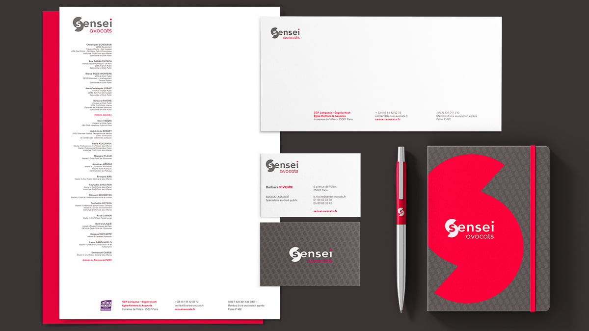 Sensei avocats - Création de la papeterie