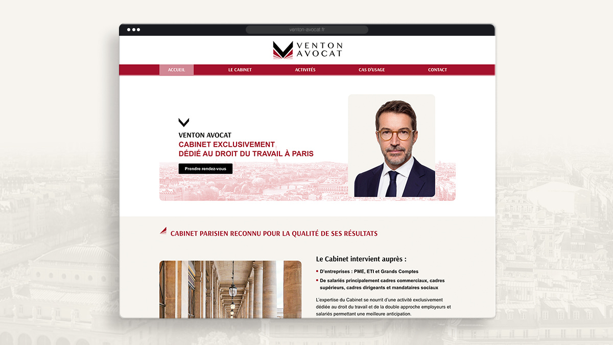 Venton Avocat, spécialiste du droit du travail - Page d'accueil du site internet