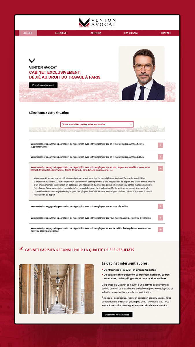 Venton Avocat, spécialiste du droit du travail - Refonte du site internet et réalisation de campagnes Google Ads