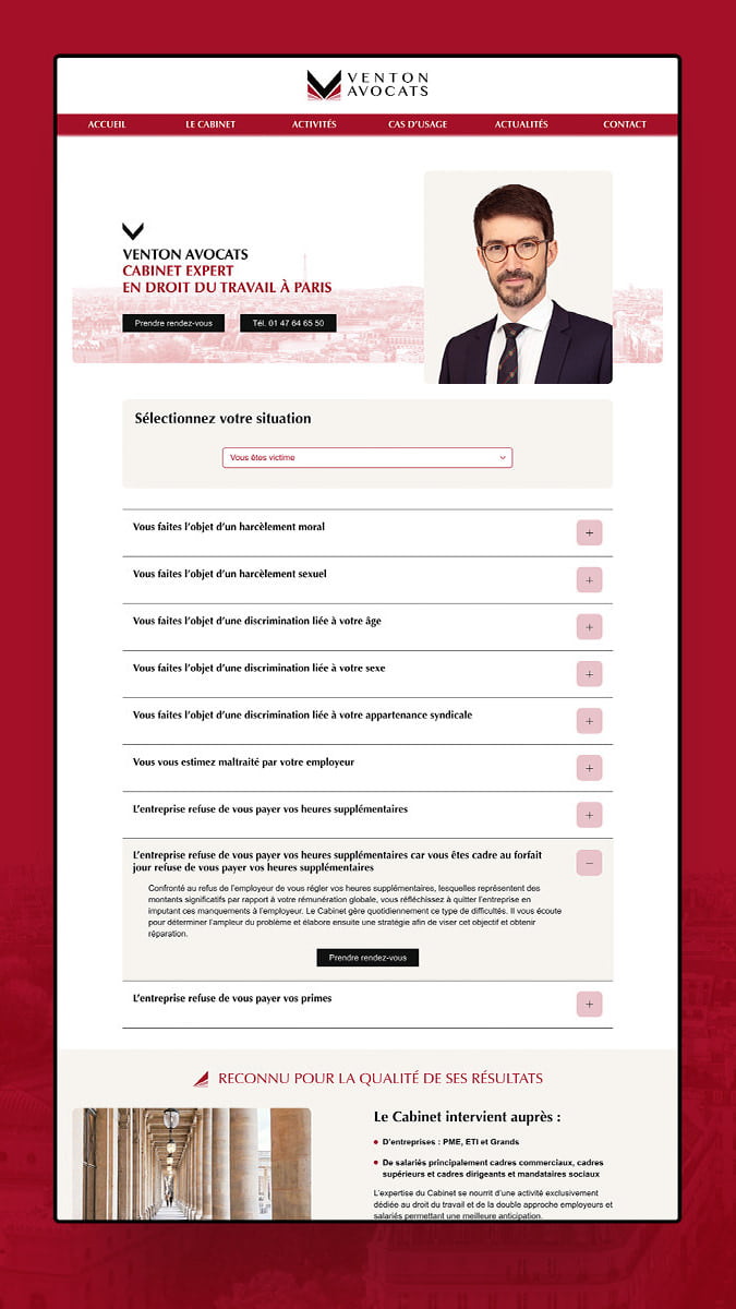 Venton Avocats, spécialiste du droit du travail - Relifting du site internet et réalisation de campagnes Google Ads