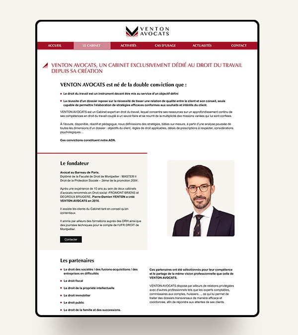 Venton Avocats, spécialiste du droit du travail - Relifting du site internet et réalisation de campagnes Google Ads