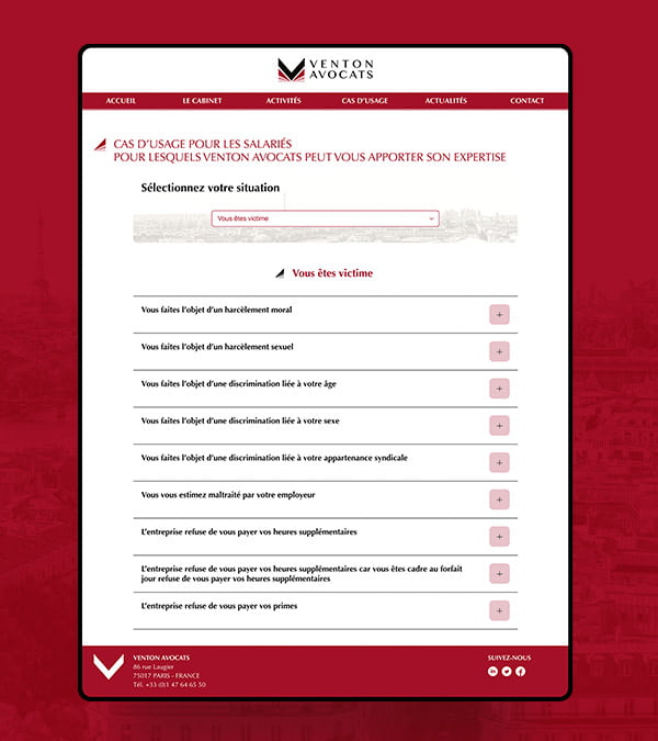 Venton Avocats, spécialiste du droit du travail - Relifting du site internet et réalisation de campagnes Google Ads